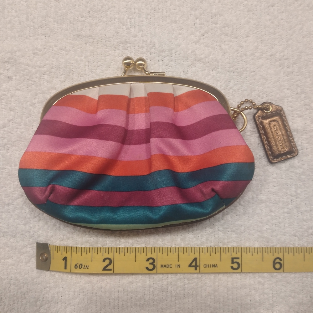 Rare Coach Legacy Kisslock Mini Satin Coin Purse Rainbow Stripe